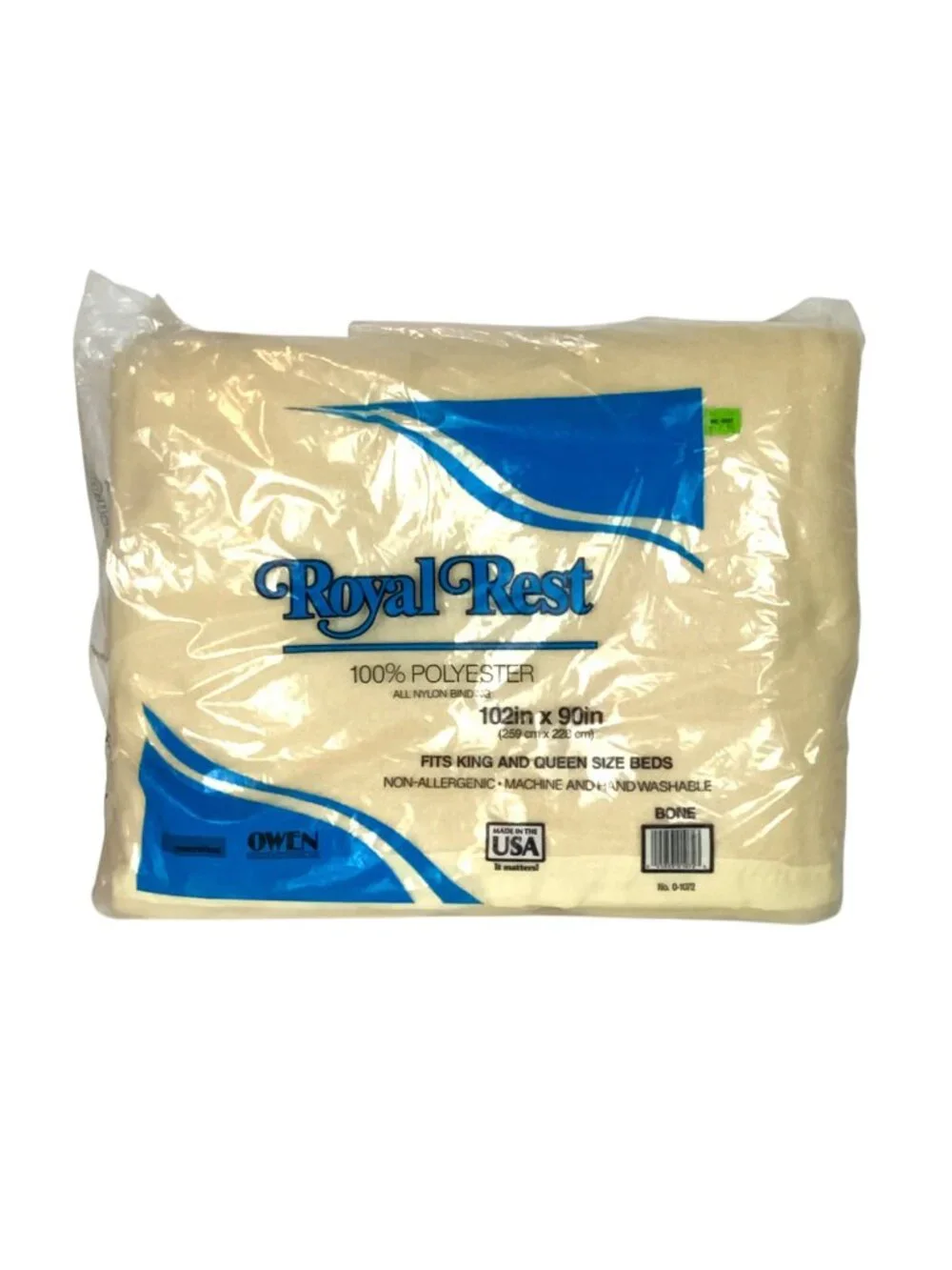 Vintage Royal Rest Polyester Blanket Satin Trim King Queen Bone Made in USA